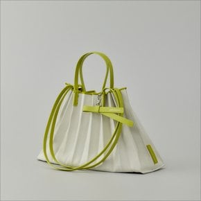 Lucky Pleats Canvas Coated Shopper L with Ribbon Lime