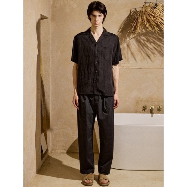 Natural Washed Open Collar Shirt Black