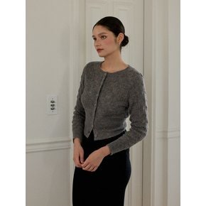 Grey Slim Waist Round Neck Cardigan