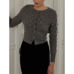 Grey Slim Waist Round Neck Cardigan