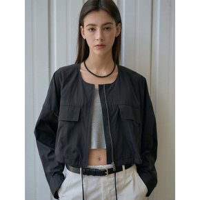 String Crop Zip-up_Black