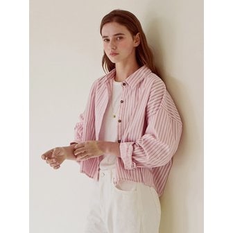 슬로우롤리 [3차리오더] Stripe crop basic shirt - Pink