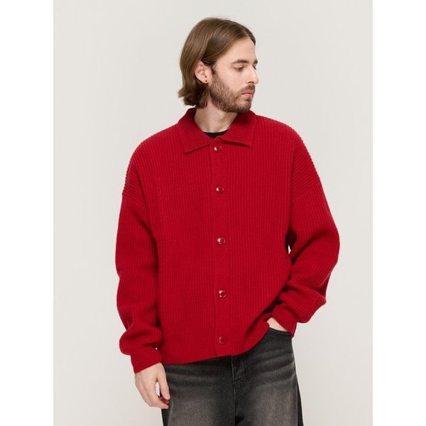 BUTTON POINT KNIT CARDIGAN (RED)
