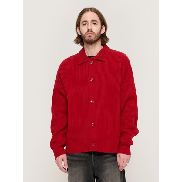 BUTTON POINT KNIT CARDIGAN (RED)
