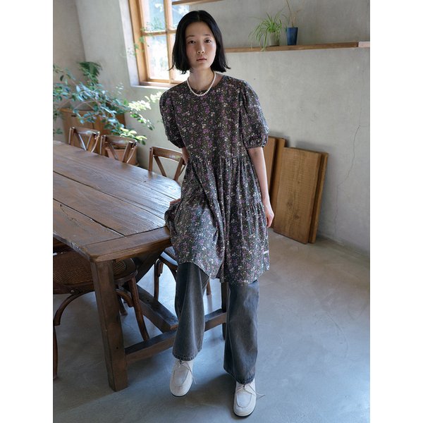 플라워 라운드 넥 미디 원피스_T256MOP326W