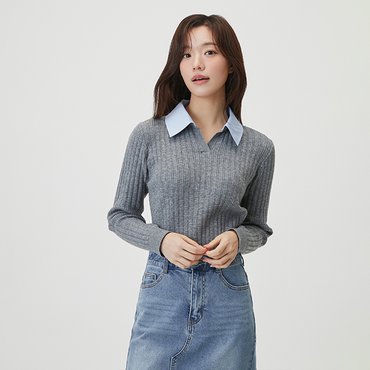 플라스틱아일랜드 배색카라 니트 (PR1KL183)