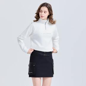 [온라인단독] 여성 우븐패치 하이넥 반집업 기모 긴팔 티셔츠 크림 CHE4WLT5817CR