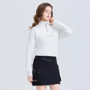 [온라인단독] 여성 우븐패치 하이넥 반집업 기모 긴팔 티셔츠 크림 CHE4WLT5817CR