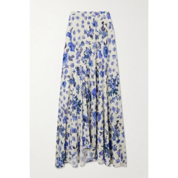 사쿠라 플리츠 플로럴 프린트 실크 블렌드 미디 스커트 46376663162989518