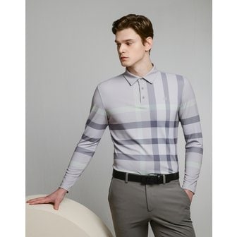 닥스골프 [24SS] [ONLINE EXCLUSIVE] 그레이 체크 패턴 긴팔 폴로 티 DGTS4A901I2