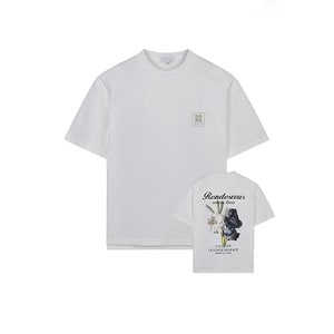 리버클래시 LJS41155 아이보리 세미오버핏 플라워 아트웍 티셔츠