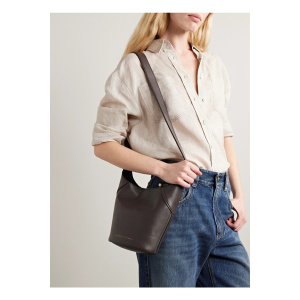 브루넬로쿠치넬리 비즈 장식 가죽 숄더 백 다크 브라운 46376663162854197