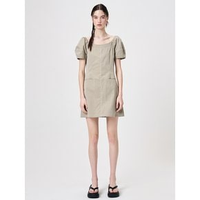 Stitch Puff Mini Dress, Light Khaki