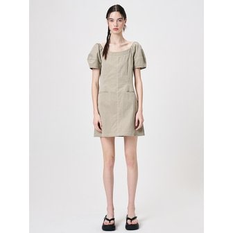 에트몽 Stitch Puff Mini Dress, Light Khaki