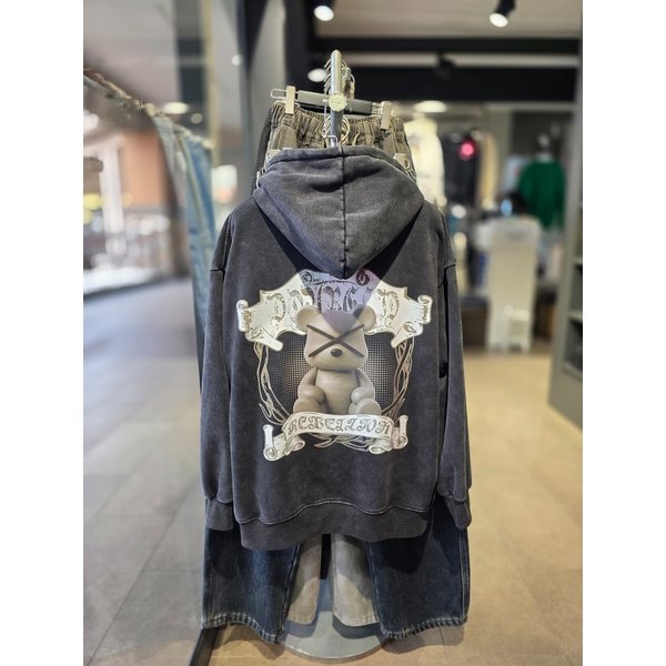 [시흥점] 남여공용 기모 피그먼트 워싱 셀파베어 세미오버핏 후드/JGZZ30C23BK