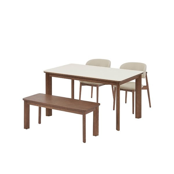 포멜로 세라믹식탁 4인세트 140cm 브라운_벤치1100 1EA, 가죽체어 2EA