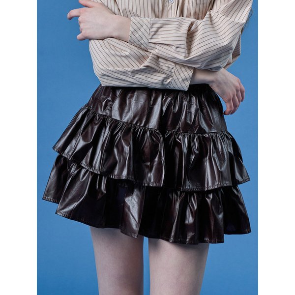 라이트 에어리 레더 캉캉 미니스커트 [BROWN] KCL.