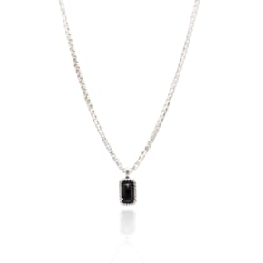 Oblong Onyx Chain Silver Necklace In200 [Silver]