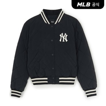 MLB [코리아공식] 여성 바시티 다이아퀼팅 립 크롭 패딩자켓 NY (Black)