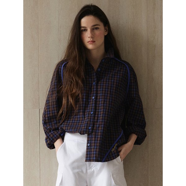 Checked Piping Contrast Shirt_Brown