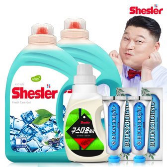 아토세이프 강호동의 쉬슬러 액상 세제 후레쉬 3.05L 2개+구스다운워시전용 650ml 1개+치석케어 치약 100g 2개.