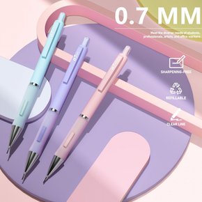 캔디 4개 - 0.7mm HB 파스텔 샤프 펜슬 세트 샤프 펜슬 3개, 사이킥 리필 360개, 봉지 3개