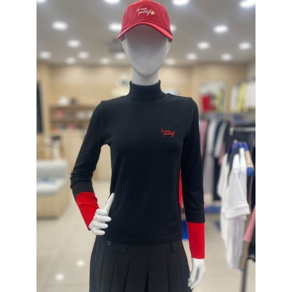 [여주점] 여성 소매 배색 하이넥 스웨터 GP322LKP BLCK