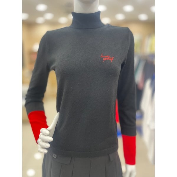 [여주점] 여성 소매 배색 하이넥 스웨터 GP322LKP BLCK