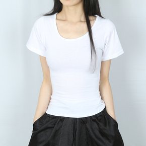 (허리잘록) 4색 무지 유넥 잘록 슬림 반팔 티셔츠