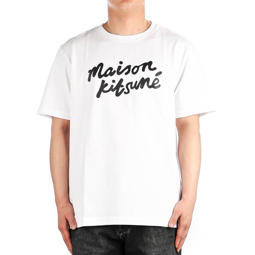[메종키츠네] 24SS (MM00101KJ0118 WHITE BLACK) 남성 핸드라이팅 반팔 티셔츠