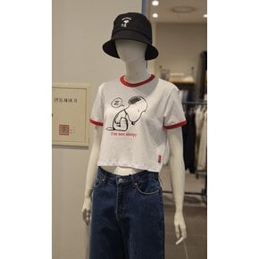 [클라이드] 여성 스누피 크롭 배색 반팔 티셔츠 FOBTS778F