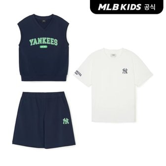 MLB키즈 (공식)24SS 바시티 3PCS 베스트 반팔 세트 7AS1V0343-50NYS