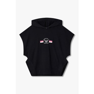EMPORIO ARMANI 여성 로고 자수 라운지 후드 탑 (0825138503)