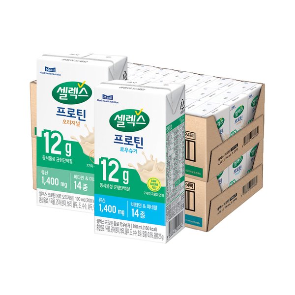 프로틴음료 오리지널+로우슈거(TBA) 대용량 190ml 각 24팩 (총 48팩) /마시는 단백질