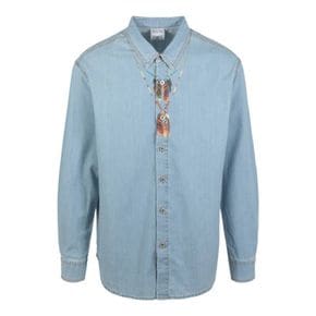 4691380 Marcelo Burlon Feather Necklace Denim Shirt 79120582