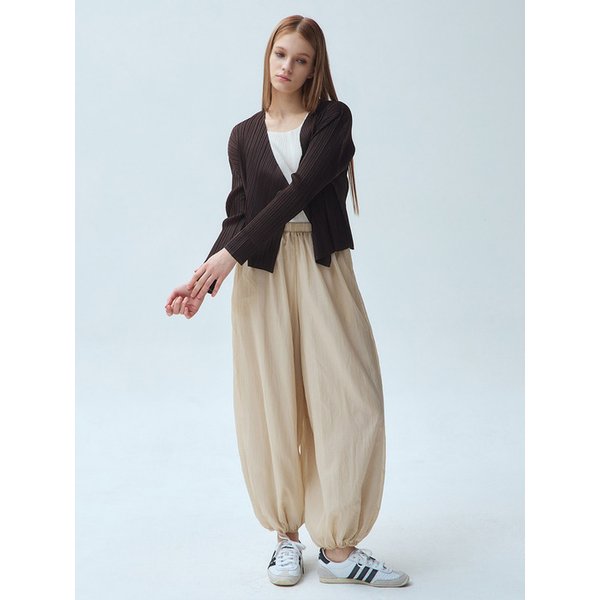 브이넥 오픈 플리츠 가디건 브라운