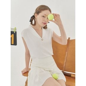 BUTTON-EMBELLISHED SLEEVELESS SUMMER KNIT_White