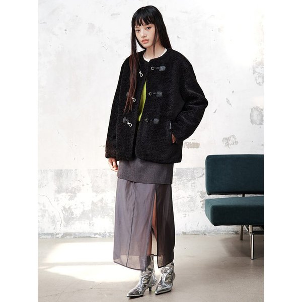 Duffle Faux Fur Midi Coat  Black (KE5X3VM045)