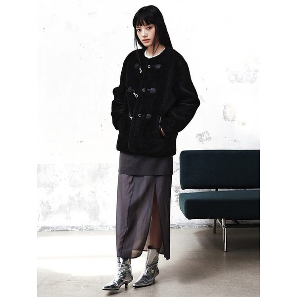 Duffle Faux Fur Midi Coat  Black (KE5X3VM045)