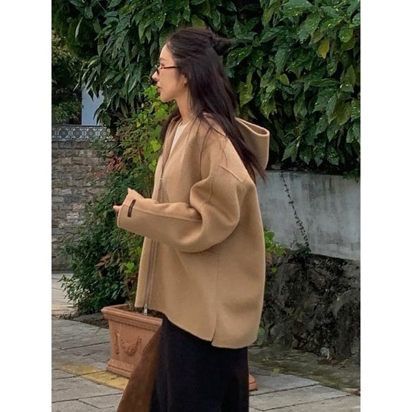 핸드메이드 캐시미어 후드집업 하프코트 (Beige)