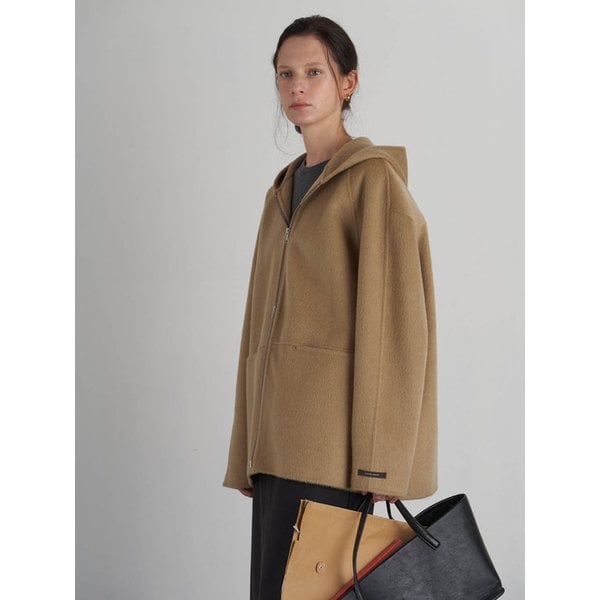 핸드메이드 캐시미어 후드집업 하프코트 (Beige)