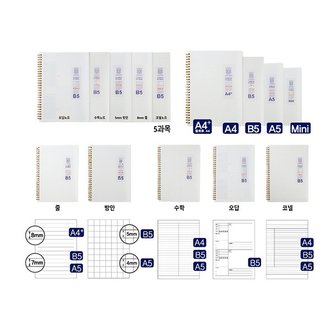 오피스디포 밀크PP 스프링 노트 A5 좌철 줄 80매 옥스포드 DJ38A52