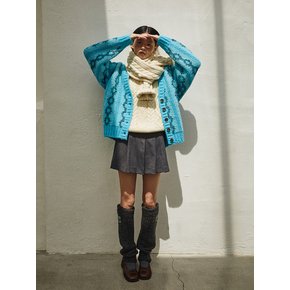 Vintage Jacquard Pattern Cardigan (Sky blue)