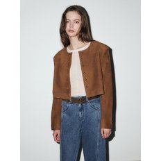 Noncollar Suede Crop Jacket