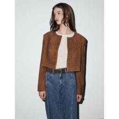 Noncollar Suede Crop Jacket