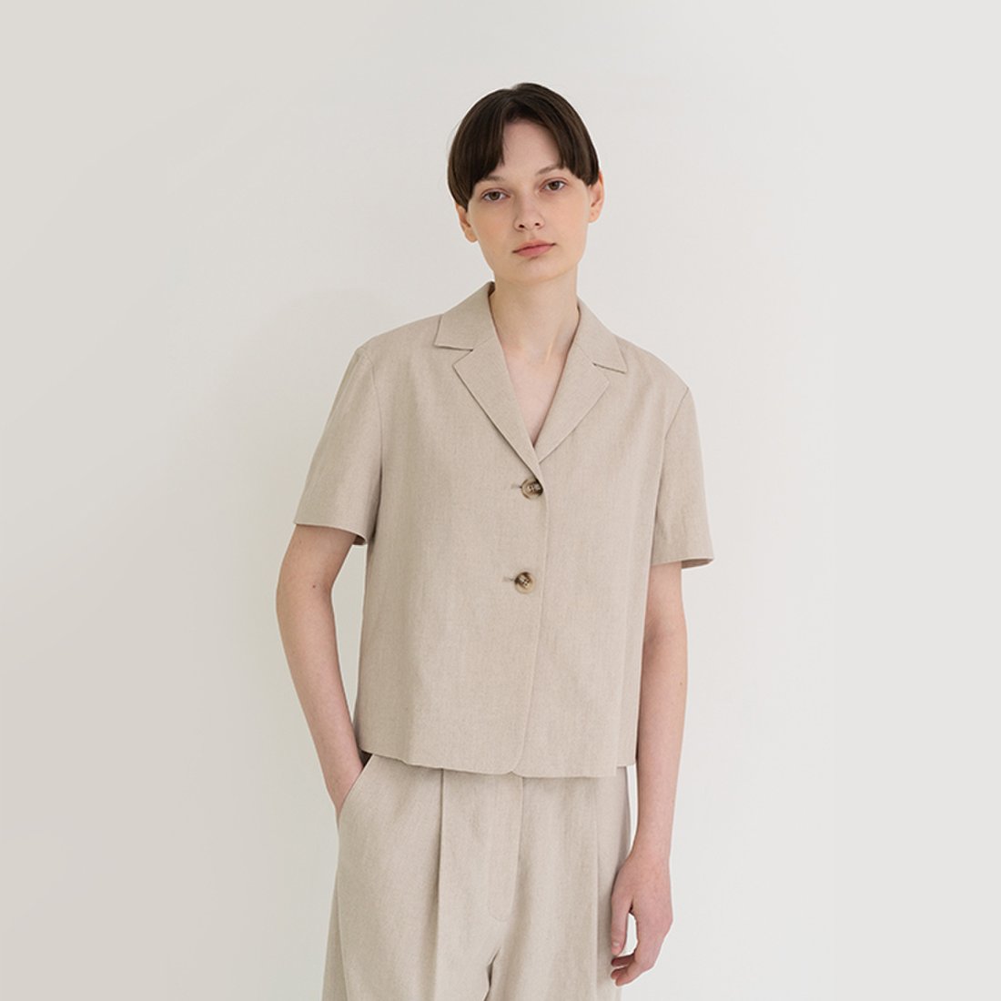 [노타] linen short sleeve shirt jacket beige, 신세계적 쇼핑포털