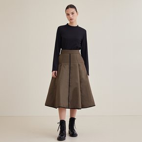 A-line Padding Midi Skirt- Khaki