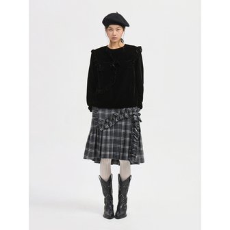 럭키슈에뜨 Check Wrinkle Midi Skirt (dark grey) LFKAW25410GYD