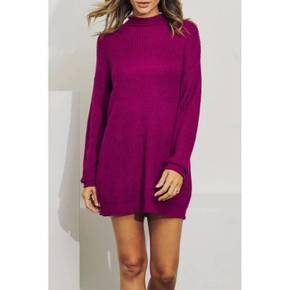 4669421 J.NNA Ribbed-Knit Oversized Turtleneck Sweater In Magenta