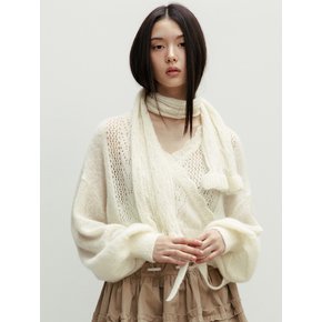 FLUFFY WRAP KNIT CARDIGAN MUFFLER SET_TT4W303IV